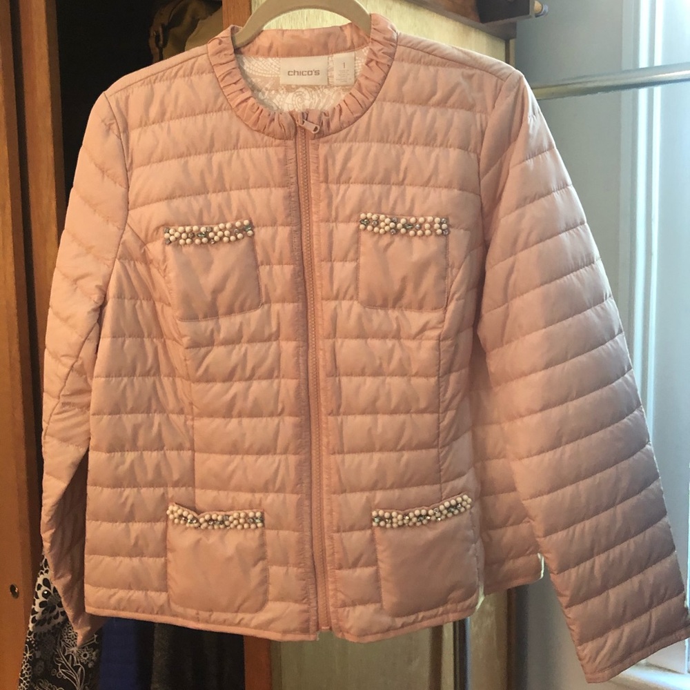 Chico’s light pink puff jacket blazer, size 1